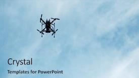  Presentation with camera drone - PPT theme with flying drone with camera on the sky background and a light blue colored foreground