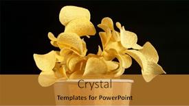  Presentation with food potato chips - Slide set having flying-fried-potato-chips-exploding and a gold colored foreground
