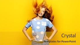  Presentation with long hair - Cool new PPT theme with flying hair over yellow background backdrop and a gold colored foreground