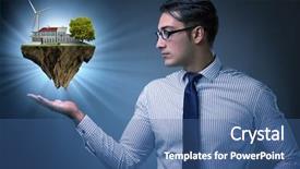  Presentation with eco - Amazing theme having flying island in eco concept backdrop and a ocean colored foreground
