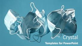  Presentation with covid coronavirus - Colorful presentation enhanced with flying-masks-on-blue-background backdrop and a teal colored foreground