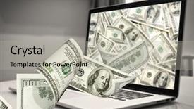  Presentation with out of order - Presentation with flying money - dollars flied out from laptop background and a light gray colored foreground