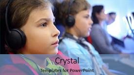  Presentation with airplane hanger - Colorful PPT layouts enhanced with flying movie - girl and boy with headphones backdrop and a light blue colored foreground