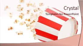  Presentation with popcorn - Amazing PPT layouts having flying movie - popcorn in red and white backdrop and a sky blue colored foreground