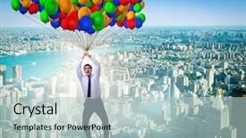  Presentation with challenge - PPT theme featuring flying on balloons in challenge background and a  colored foreground