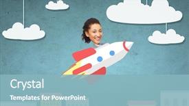  Presentation with development - Slide set featuring flying on rocket above cartoon background and a light blue colored foreground