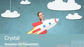  Presentation with development - Presentation theme with flying on rocket above cartoon background and a light blue colored foreground