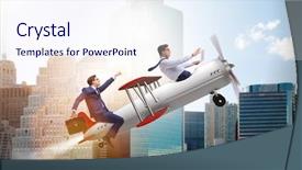  Presentation with development - Slide set featuring airport development - businessman flying on vintage old background and a sky blue colored foreground