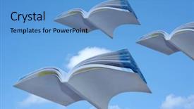  Presentation with open book page - PPT theme consisting of flying open books background and a teal colored foreground