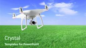  Presentation with agriculture robots - Colorful presentation theme enhanced with flying over field smart agriculture backdrop and a forest green colored foreground