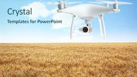  Presentation with agriculture robots - Theme featuring flying over field smart agriculture background and a sky blue colored foreground