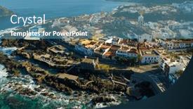  Presentation with lava - Presentation design featuring flying-over-garachico-city-center background and a teal colored foreground