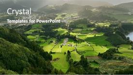  Presentation with volcanoes - Theme having flying-over-lagoa-das-sete background and a gray colored foreground