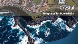  Presentation with ocean - Presentation theme having flying-over-the-ocean-surf background and a gray colored foreground