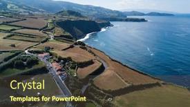  Presentation with ocean - Colorful presentation enhanced with flying-over-the-ocean-surf backdrop and a tawny brown colored foreground