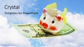  Presentation with pigs - Presentation design having flying piggy bank riding background and a light blue colored foreground