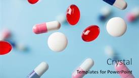  Presentation with tablet capsule - Theme with flying-pill-tablet-capsule-levitation background and a light blue colored foreground