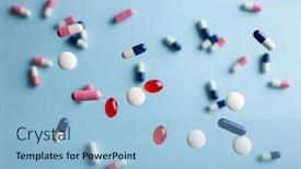  Presentation with tablet capsule - Presentation design featuring flying-pill-tablet-capsule-levitation background and a light blue colored foreground