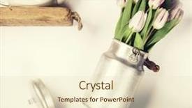  Presentation with milk tea - Audience pleasing PPT layouts consisting of flying pink tulips in aluminum milk can and tea cup against white wall backdrop and a lemonade colored foreground