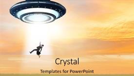  Presentation with recruitment - PPT theme enhanced with recruitment industry - flying saucer abducting young businessman background and a yellow colored foreground