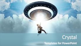  Presentation with flying - Amazing slide set having recruitment industry - flying saucer abducting young businessman backdrop and a  colored foreground