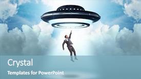  Presentation with flying angels - Amazing slide deck having recruitment industry - flying saucer abducting young businessman backdrop and a  colored foreground