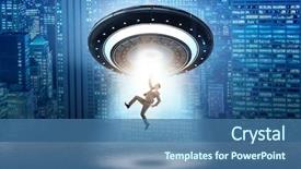  Presentation with flying angesl - Slide deck with recruitment industry - flying saucer abducting young businessman background and a  colored foreground