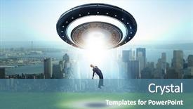  Presentation with flying angesl - Presentation design enhanced with recruitment industry - flying saucer abducting young businessman background and a  colored foreground
