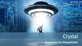  Presentation with flying - Slides having recruitment industry - flying saucer abducting young businessman background and a  colored foreground