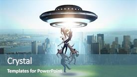  Presentation with flying - PPT layouts featuring recruitment industry - flying saucer abducting young businessman background and a  colored foreground