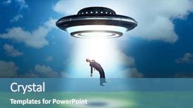  Presentation with recruitment - Slides consisting of recruitment industry - flying saucer abducting young businessman background and a  colored foreground