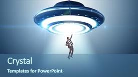  Presentation with flying doves temp plate - PPT theme consisting of recruitment industry - flying saucer abducting young businessman background and a  colored foreground