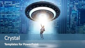  Presentation with flying doves temp plate - Slide deck having recruitment industry - flying saucer abducting young businessman background and a  colored foreground