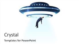  Presentation with flying - Presentation design with recruitment industry - flying saucer abducting young businessman background and a white colored foreground