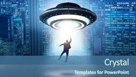  Presentation with flying hawk - Presentation design enhanced with recruitment industry - flying saucer abducting young businessman background and a teal colored foreground
