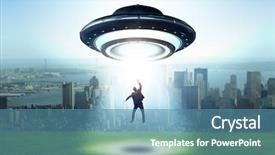  Presentation with flying doves temp plate - Amazing theme having recruitment industry - flying saucer abducting young businessman backdrop and a teal colored foreground