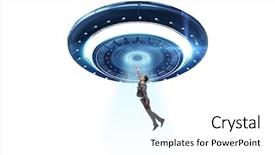  Presentation with flying - Colorful presentation enhanced with recruitment industry - flying saucer abducting young businessman backdrop and a white colored foreground