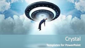  Presentation with recruitment - Amazing PPT layouts having recruitment industry - flying saucer abducting young businessman backdrop and a light blue colored foreground