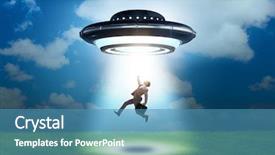  Presentation with recruitment - Slide deck with recruitment industry - flying saucer abducting young businessman background and a teal colored foreground