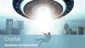  Presentation with flying angel - Presentation design enhanced with flying-saucer-abducting-young-businessman background and a light blue colored foreground