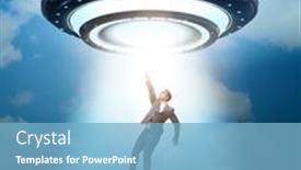  Presentation with flying angel - Slide set with flying-saucer-abducting-young-businessman background and a  colored foreground