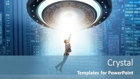  Presentation with flying - Presentation theme consisting of flying-saucer-abducting-young-businessman background and a  colored foreground