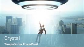  Presentation with flying - Slide set with flying-saucer-abducting-young-businessman background and a  colored foreground