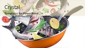  Presentation with fishes - Presentation theme with flying seabass fishes and spices background and a lemonade colored foreground
