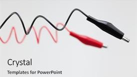  Presentation with surveillance - Beautiful presentation design featuring electrical wires flying through the air red and black alligator clip wire test cables extending to test or surveillance subject natural white background backdrop and a white colored foreground