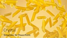  Presentation with penne pasta - Audience pleasing slides consisting of flying-uncooked-italian-pasta-penne backdrop and a yellow colored foreground