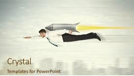  Presentation with rocket - Audience pleasing presentation design consisting of aircraft design - superhero business man flying backdrop and a cream colored foreground