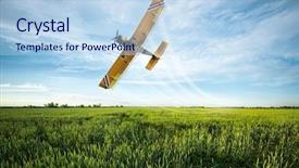  Presentation with crop duster - Amazing slide deck having flying yellow plane sprayed crops backdrop and a light blue colored foreground