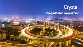  Presentation with road intersection - Presentation design featuring flyover - illuminated skyline and road intersection background and a cobalt blue colored foreground