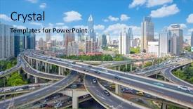  Presentation with flyover - PPT layouts consisting of flyover - road junction and modern buildings background and a light blue colored foreground